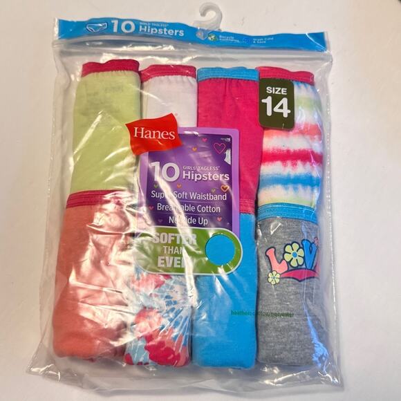 Hanes Other - Hanes Girl's Tagless Hipster Assorted Colors Variety 10 Pack Sz 14